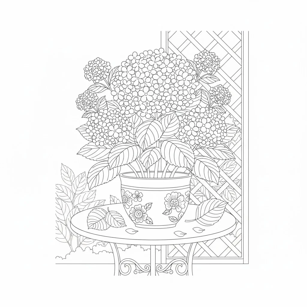 高齢者向け無料塗り絵：梅雨の季節を鮮やかに彩るしっとりとしたあじさい（中級・A4印刷用）