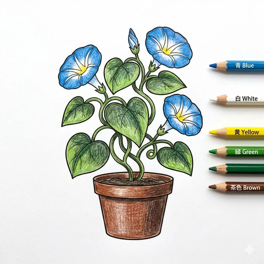 朝顔の塗り絵 完成見本（彩的な見本）