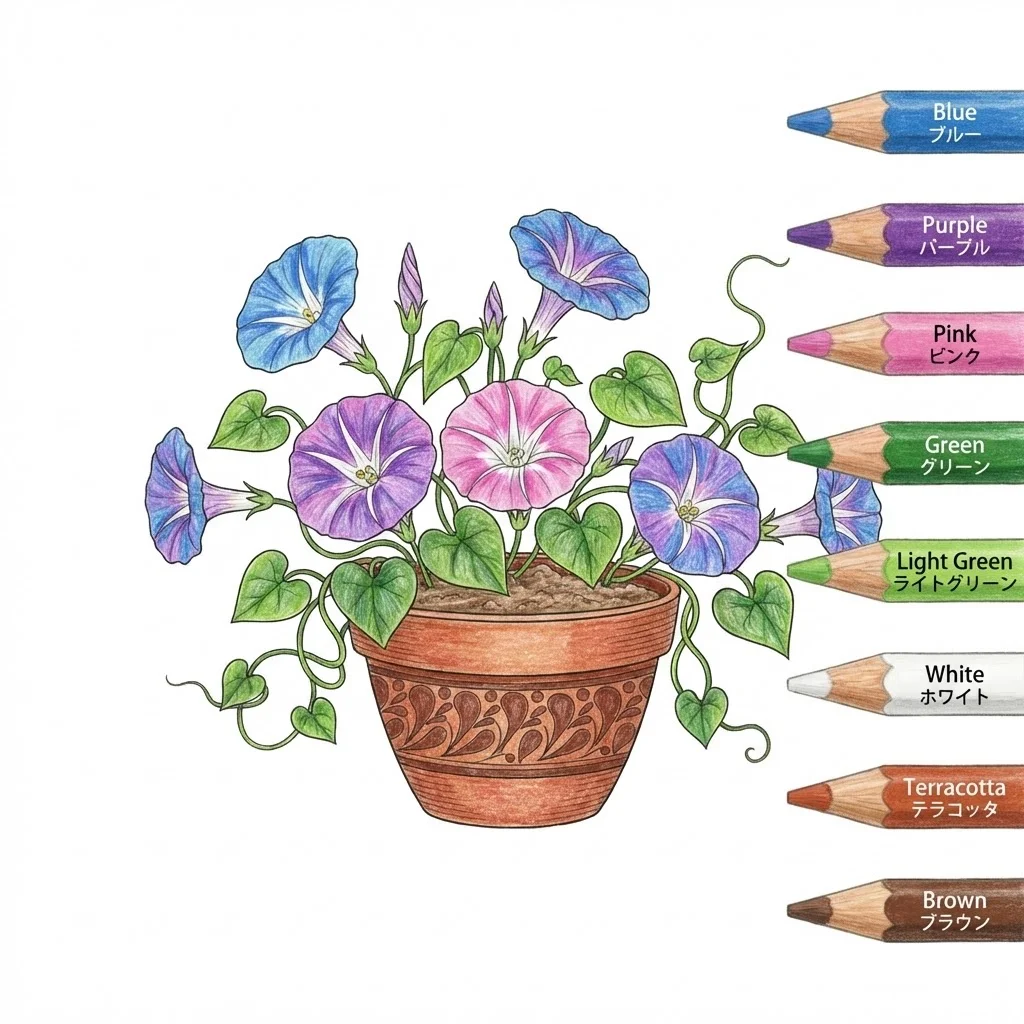 朝顔の塗り絵 完成見本（彩的な見本）