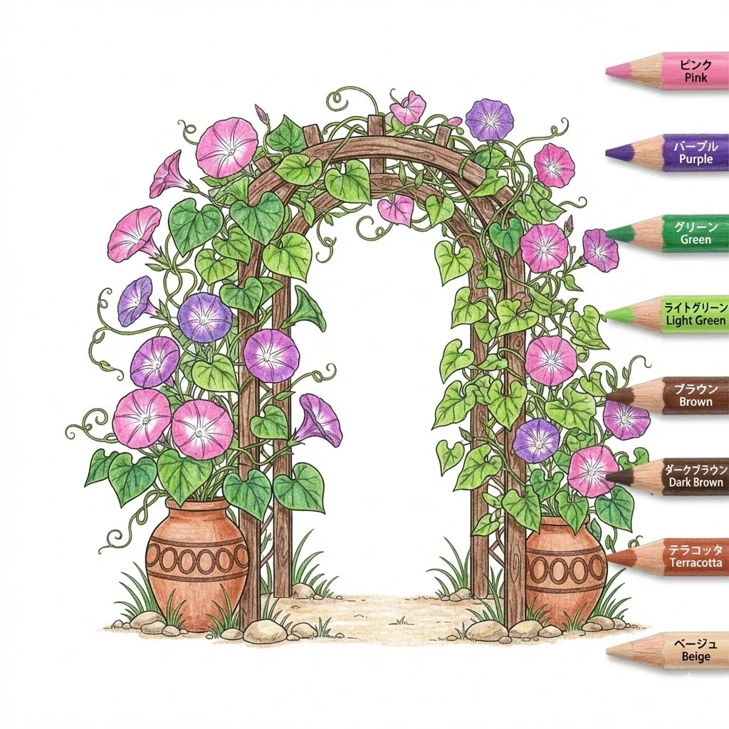 朝顔の塗り絵 完成見本（彩的な見本）