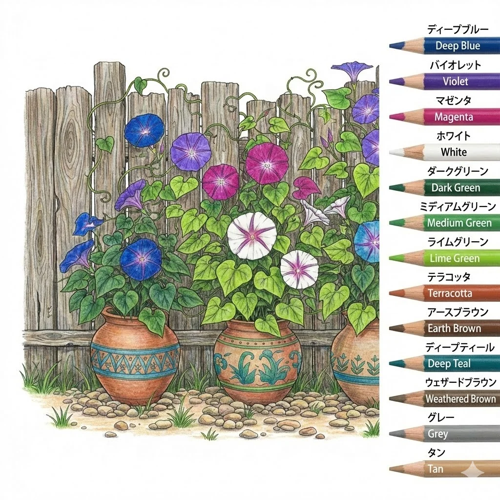 朝顔の塗り絵 完成見本（彩的な見本）