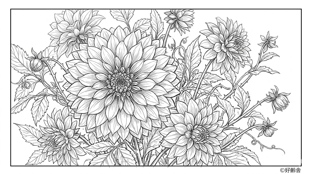 高齢者向け無料塗り絵：ダリア（芸術家）