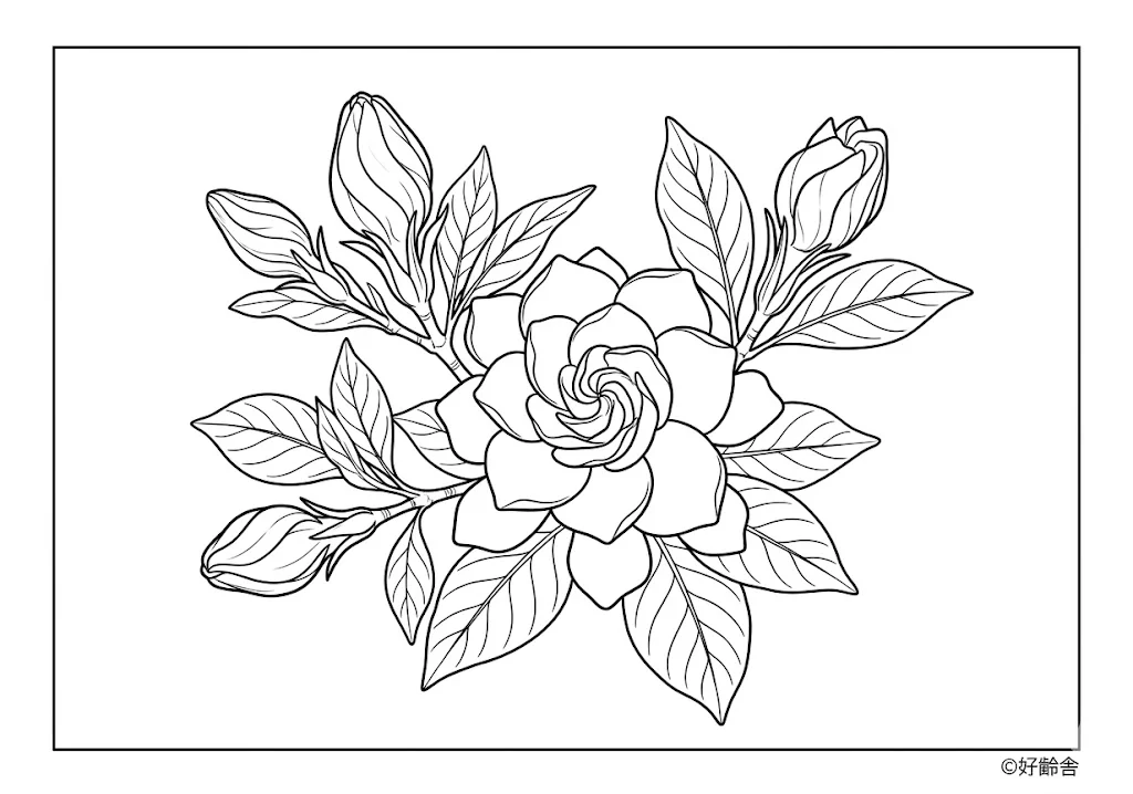 高齢者向け無料塗り絵：クチナシ（上級）