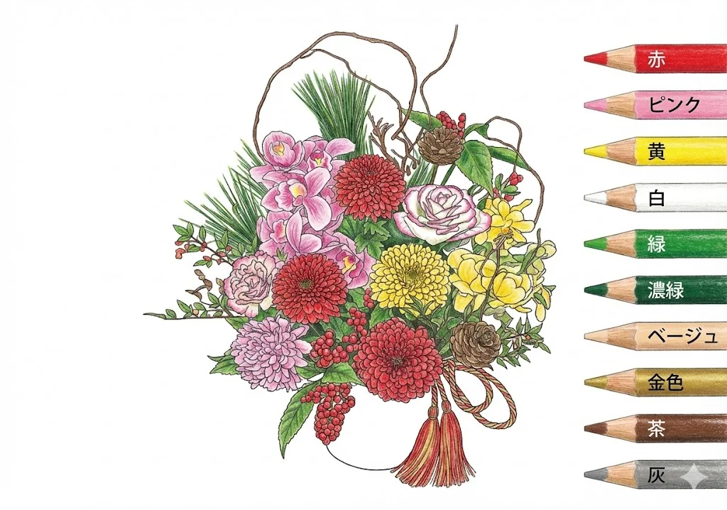 生花の塗り絵 完成見本（彩的な見本）
