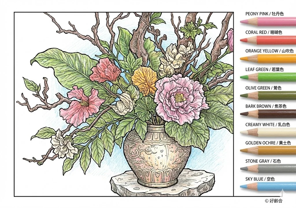 生花の塗り絵 完成見本（彩的な見本）