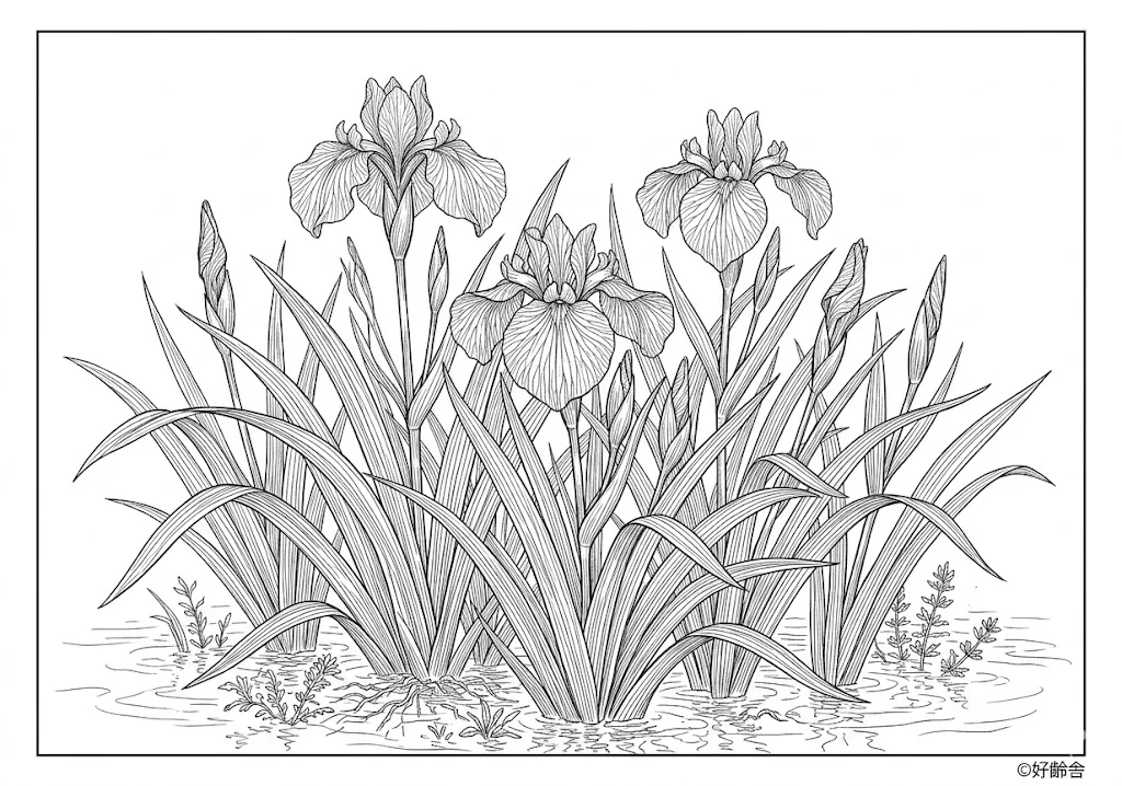 高齢者向け無料塗り絵：カキツバタ（芸術家）