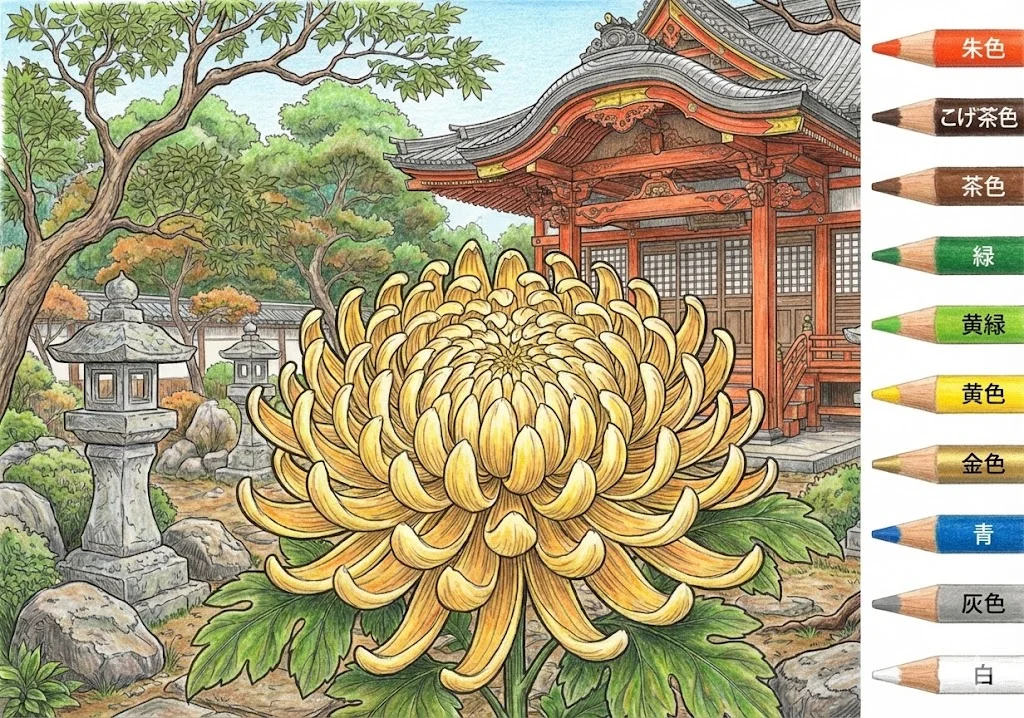 菊の塗り絵 完成見本（彩的な見本）