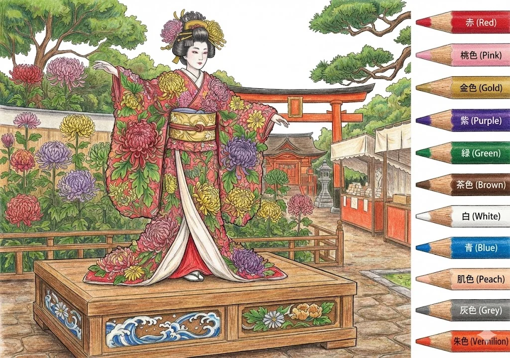 菊の塗り絵 完成見本（彩的な見本）