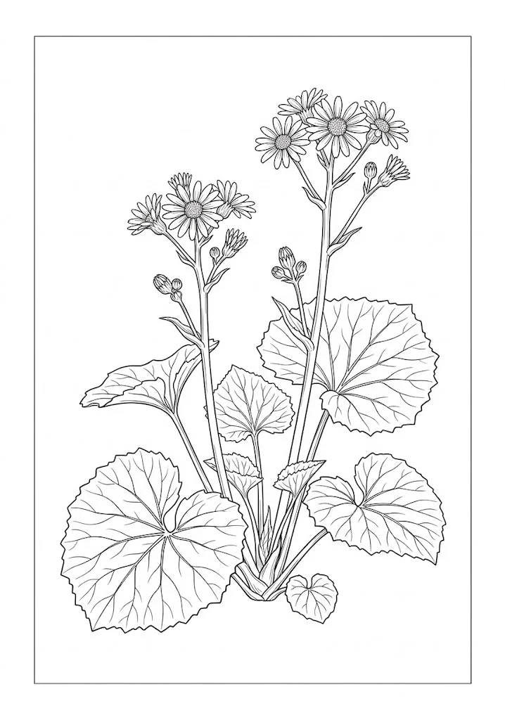 高齢者向け無料塗り絵：ツワブキ（A4印刷用・脳トレ介護レク）