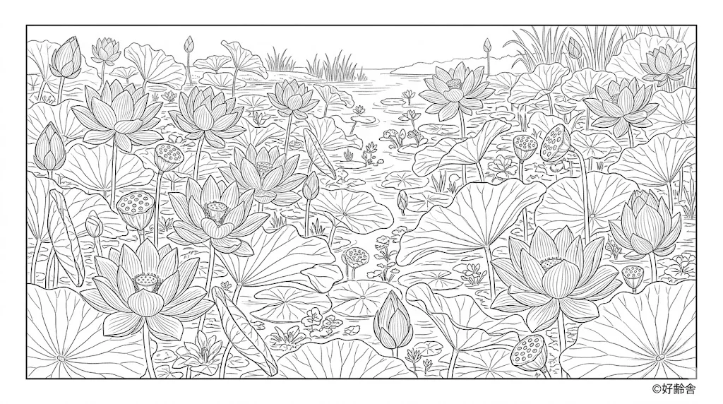 高齢者向け無料塗り絵：はす（芸術家）