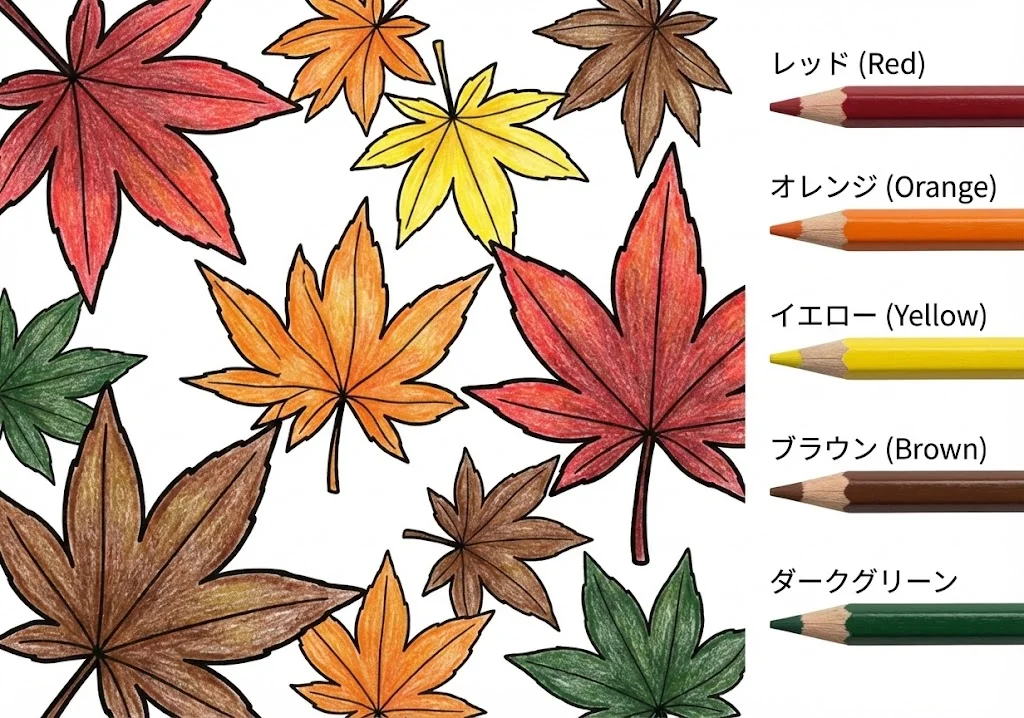 紅葉の塗り絵 完成見本（彩的な見本）