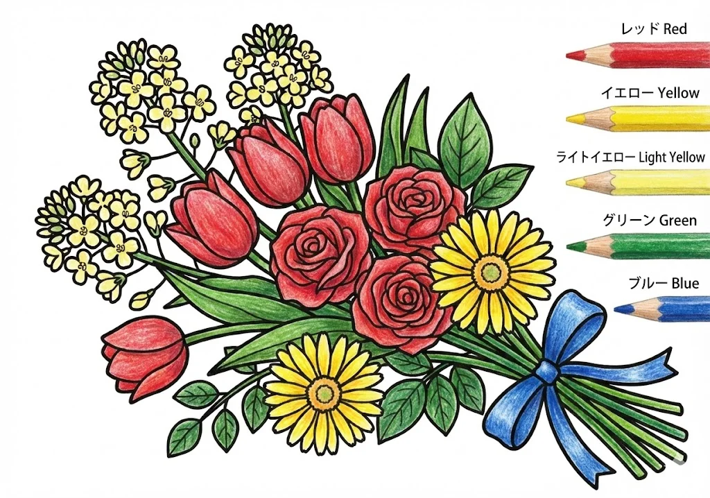 菜の花の塗り絵 完成見本（彩的な見本）