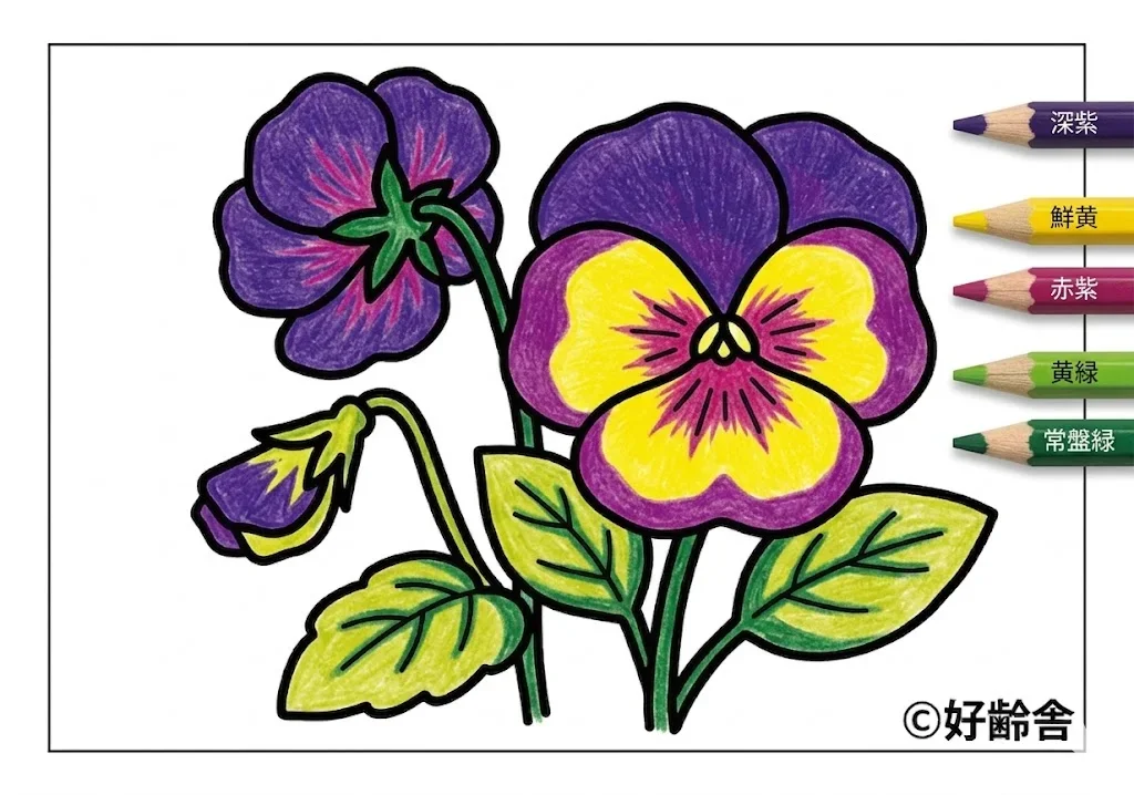 パンジーの塗り絵 完成見本