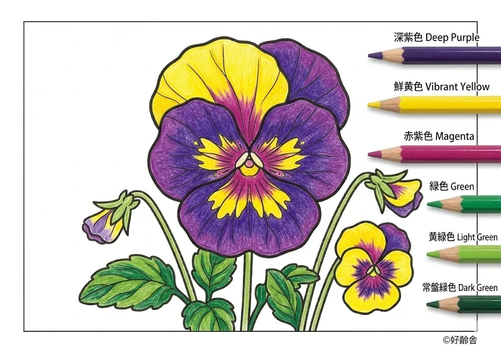 パンジーの塗り絵 完成見本