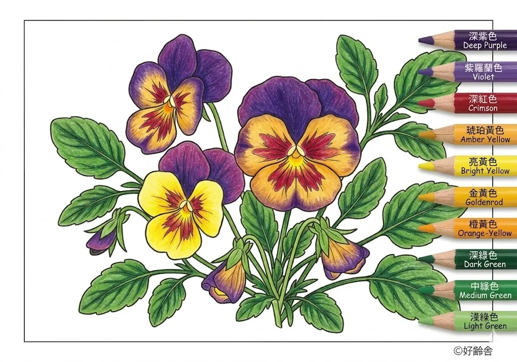 パンジーの塗り絵 完成見本