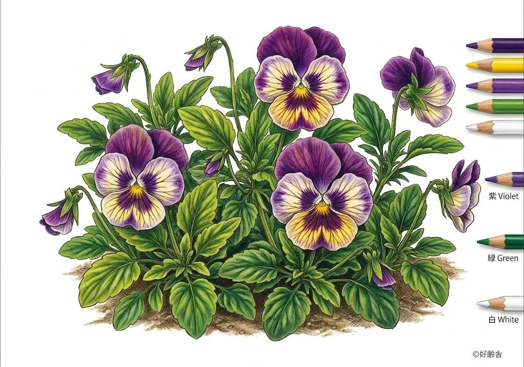 パンジーの塗り絵 完成見本