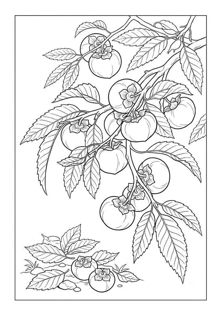 高齢者向け無料塗り絵:柿(A4印刷用・脳トレ介護レク)