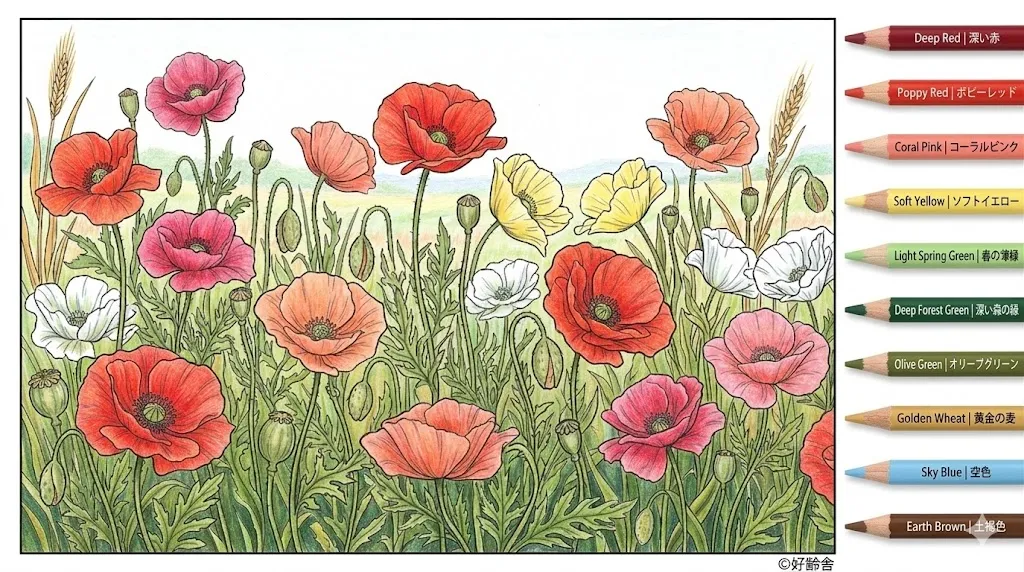 ポピーの塗り絵 完成見本（彩的な見本）