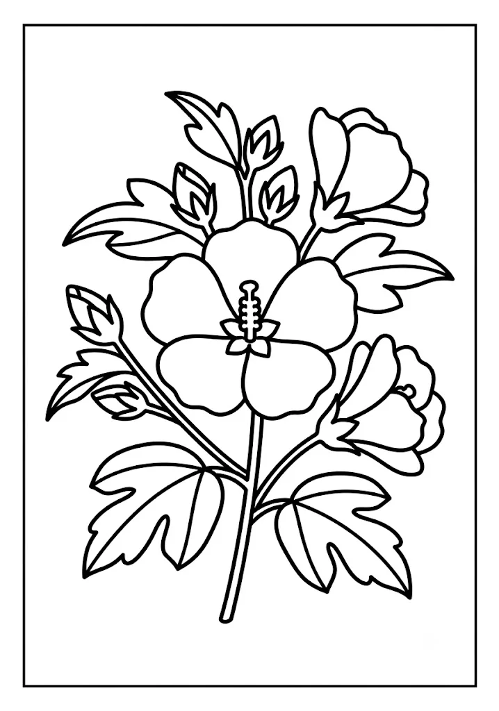 高齢者向け無料塗り絵：むくげ（A4印刷用・脳トレ介護レク）
