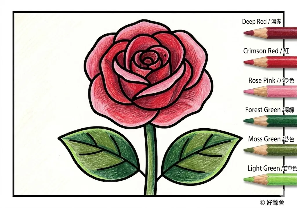 バラの塗り絵 完成見本（彩的な見本）