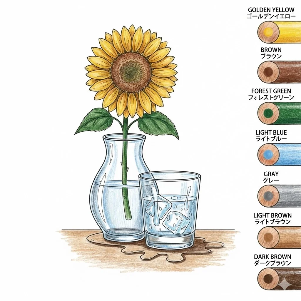 ひまわりの塗り絵 完成見本（彩的な見本）