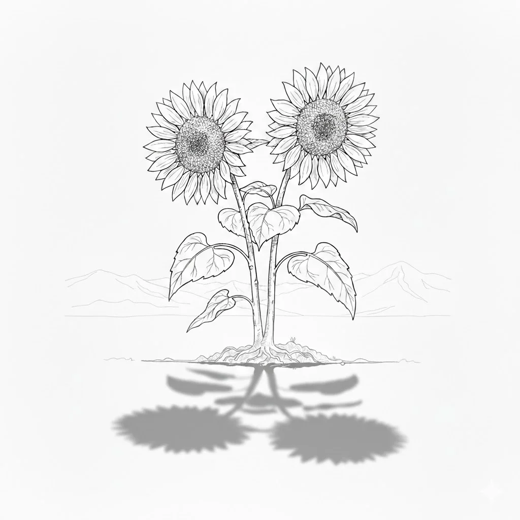 高齢者向け無料塗り絵：太陽に向かって元気に咲く夏を代表するひまわり（芸術家・A4印刷用）