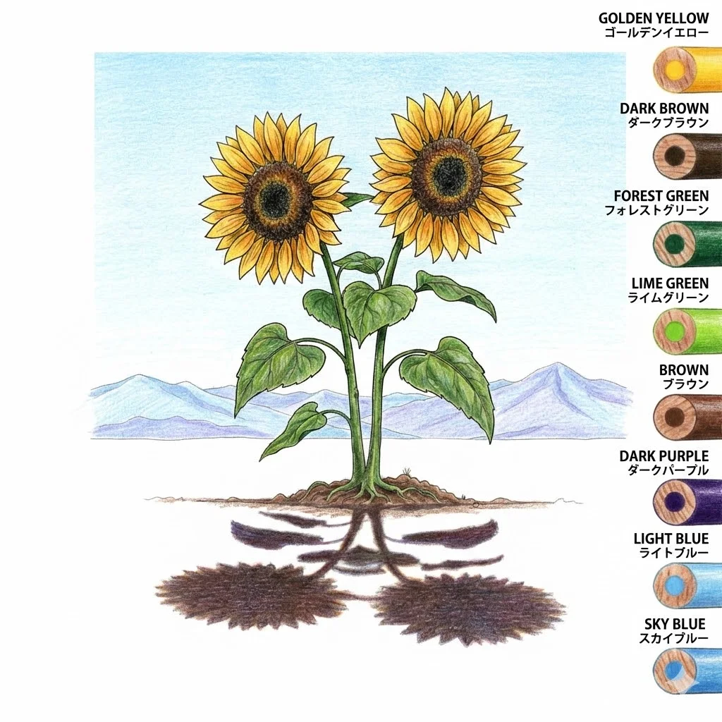 ひまわりの塗り絵 完成見本（彩的な見本）