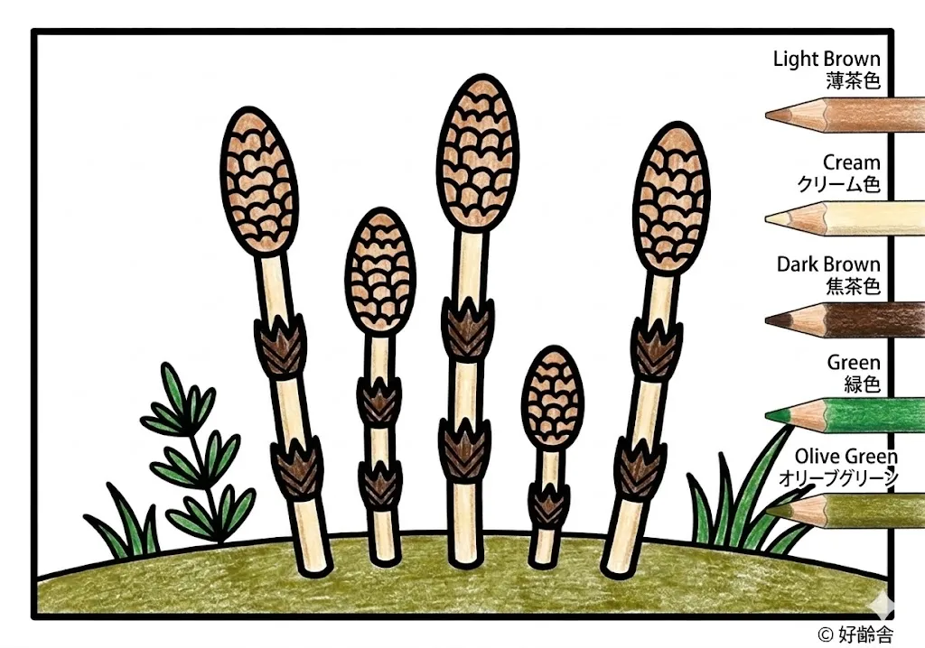 土筆の塗り絵 完成見本（彩色の見本）