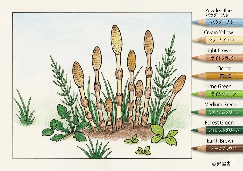 土筆の塗り絵 完成見本（彩色の見本）