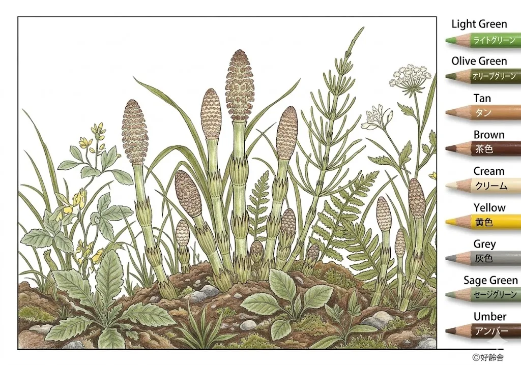 土筆の塗り絵 完成見本（彩色の見本）