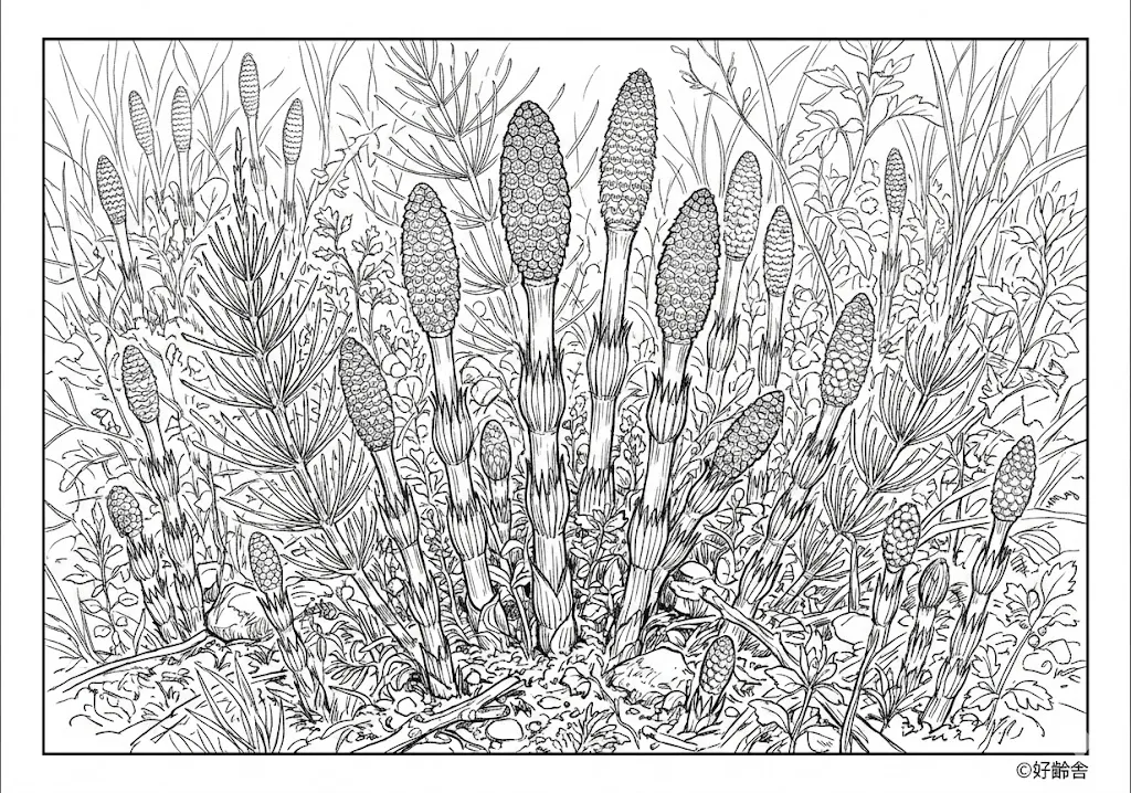 高齢者向け無料塗り絵：春の訪れを告げる可愛らしい土筆（つくし）（芸術家・A4印刷用）