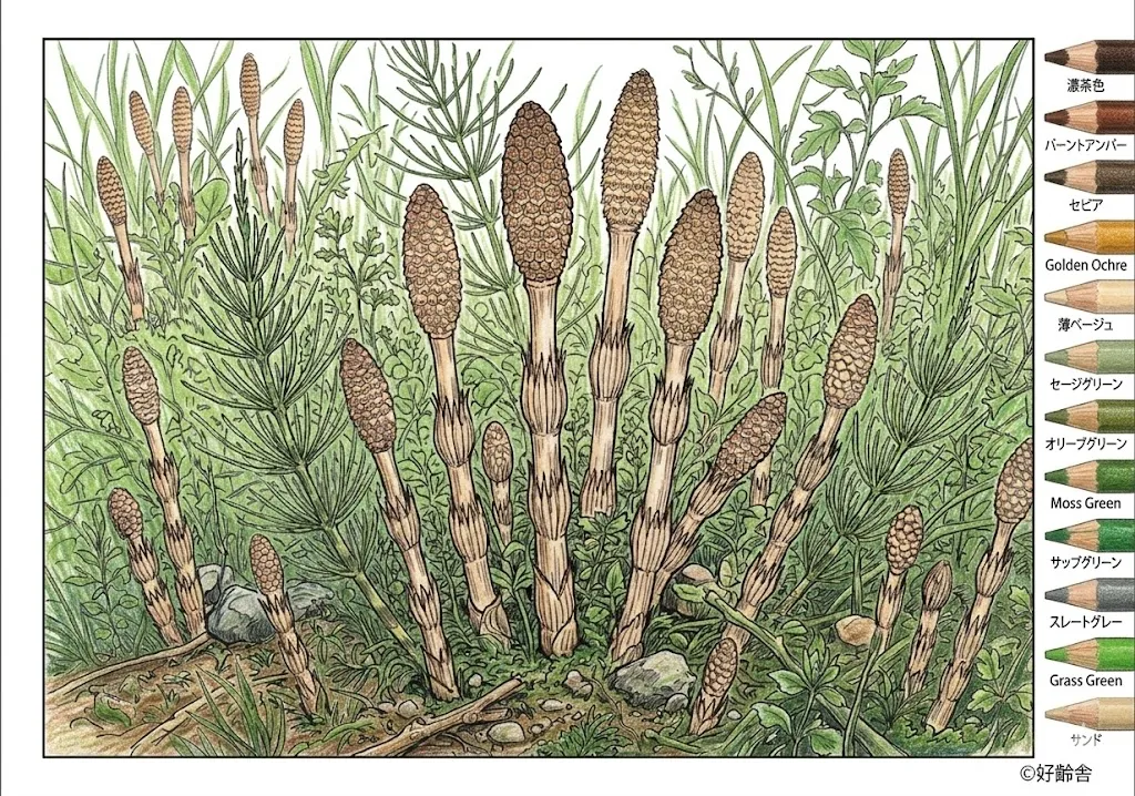 土筆の塗り絵 完成見本（彩色の見本）