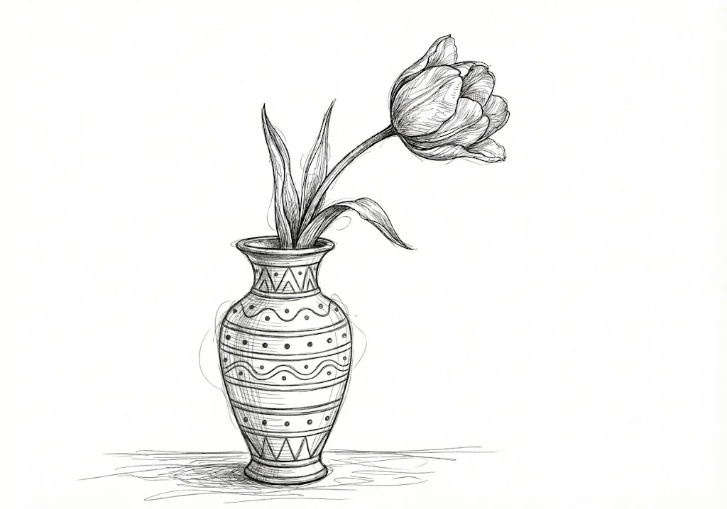 高齢者向け無料塗り絵：春の花壇を彩る色とりどりで可愛らしいチューリップ（芸術家・A4印刷用）