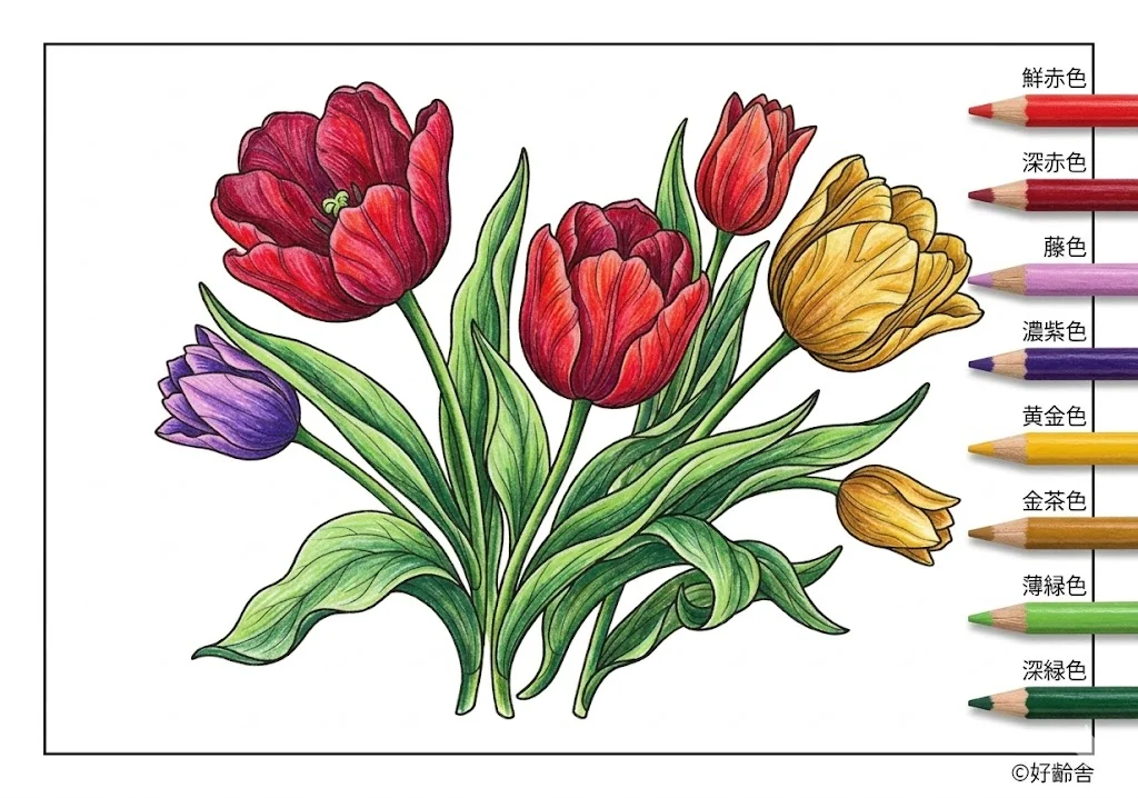 チューリップ2の塗り絵 完成見本