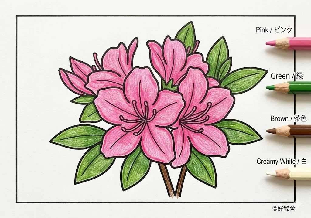 ツツジの塗り絵 完成見本（彩的な見本）