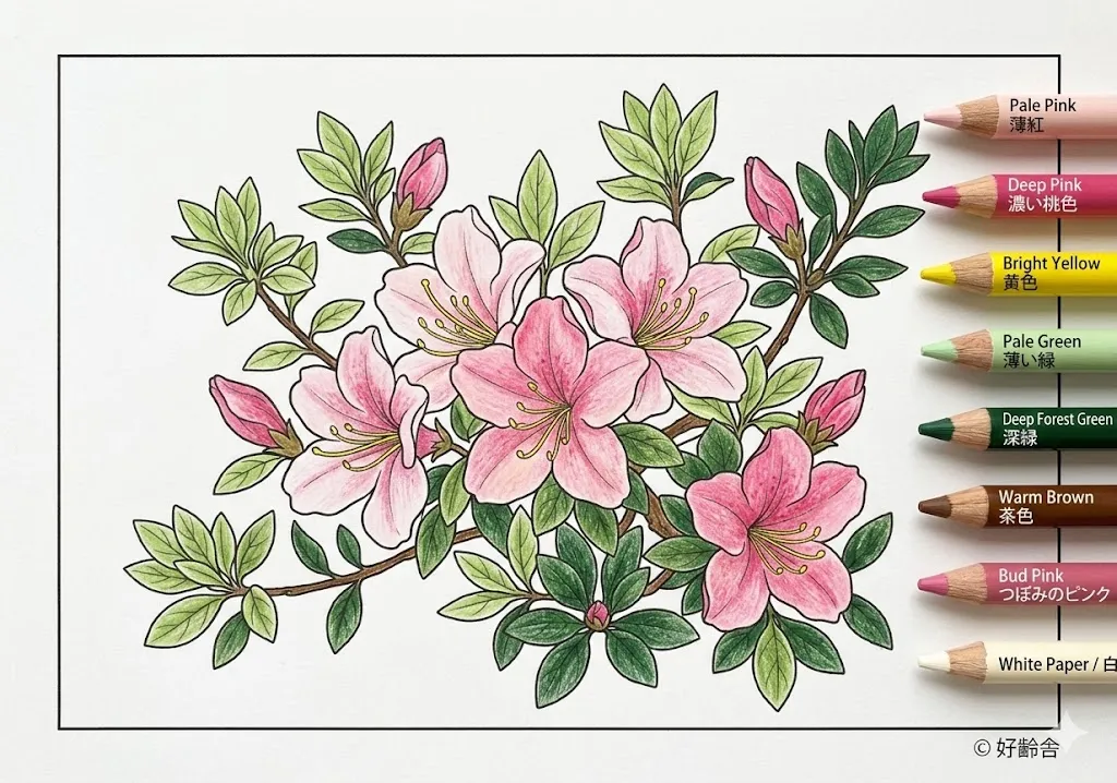 ツツジの塗り絵 完成見本（彩的な見本）