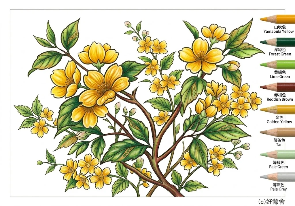 ヤマブキの塗り絵 完成見本