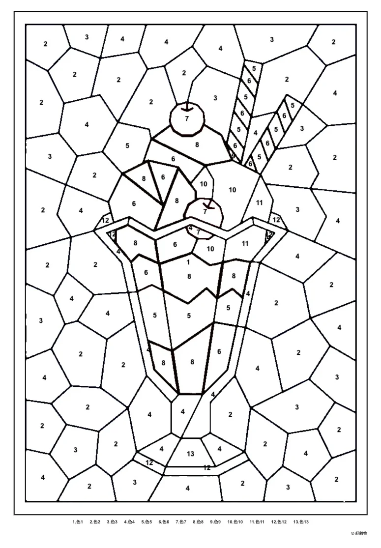 高齢者向け無料パズル塗り絵（数字塗り絵）