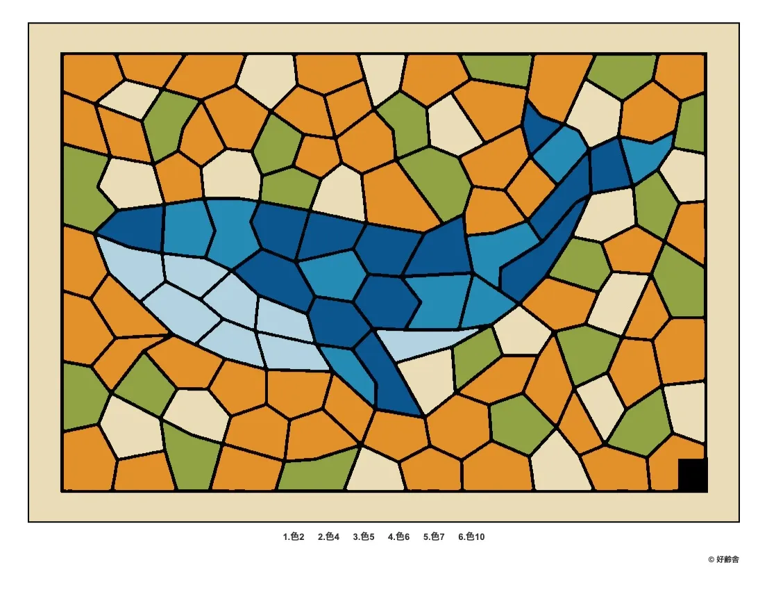 パズル塗り絵の完成見本：クジラ