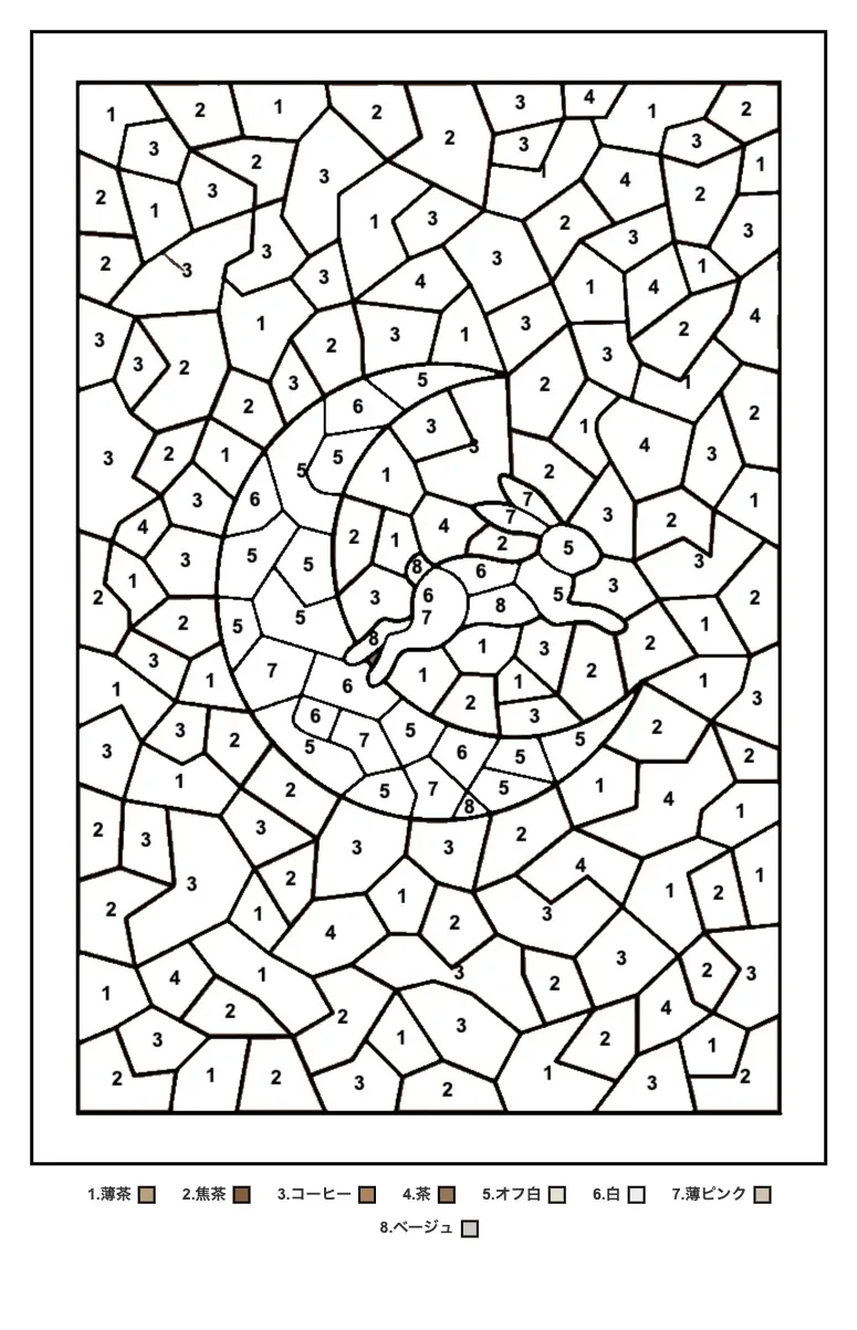 高齢者向け無料パズル塗り絵(数字塗り絵):月とうさぎ