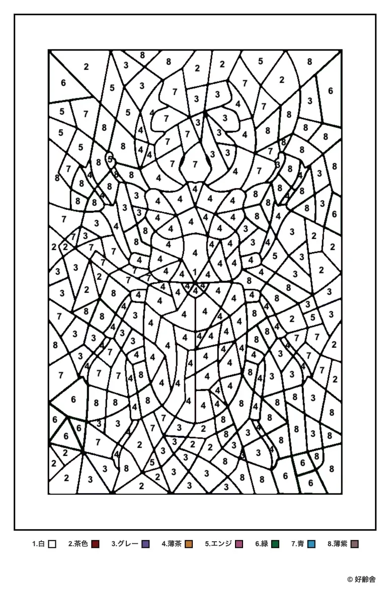 クワガタのパズル塗り絵の塗り絵（高齢者向け）