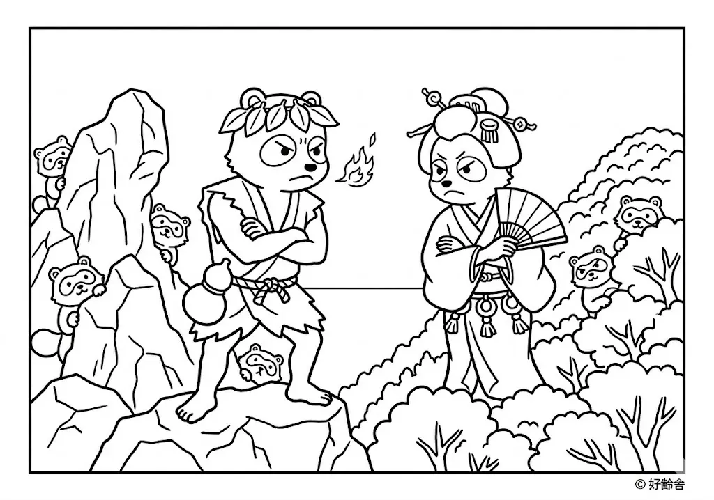 阿波の狸合戦の塗り絵の塗り絵（高齢者向け）