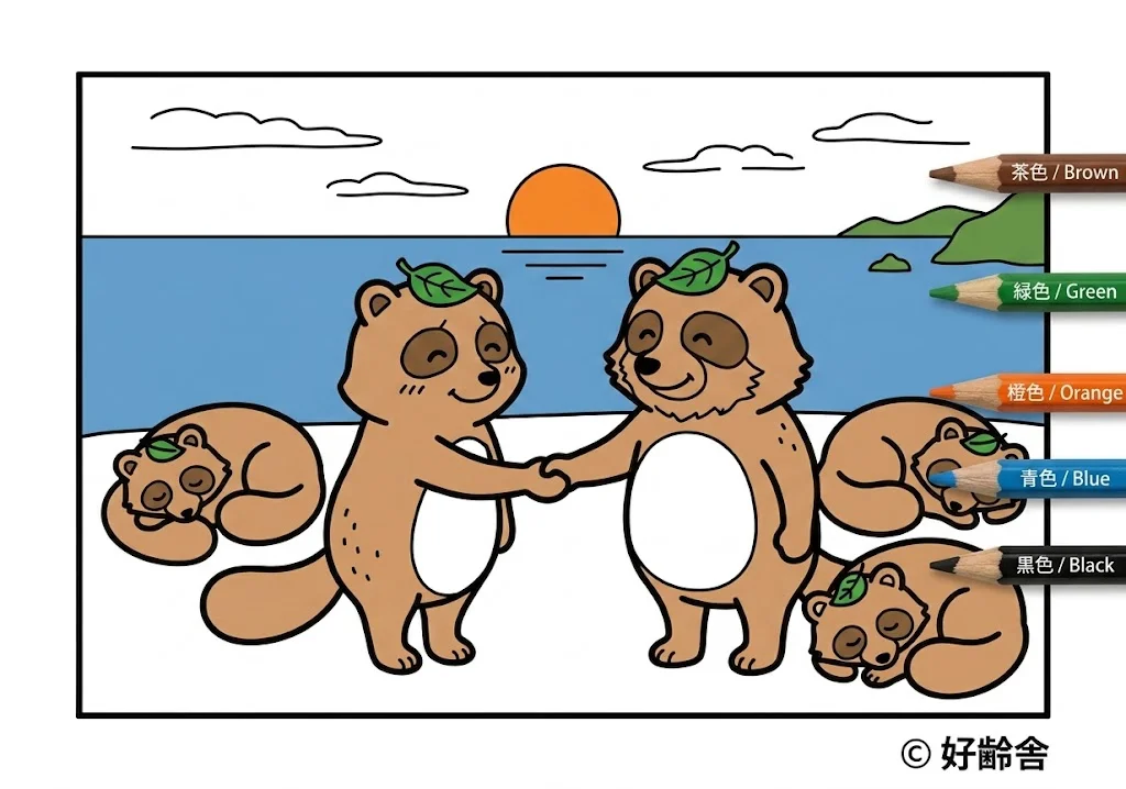 阿波の狸合戦の塗り絵の塗り絵 完成見本