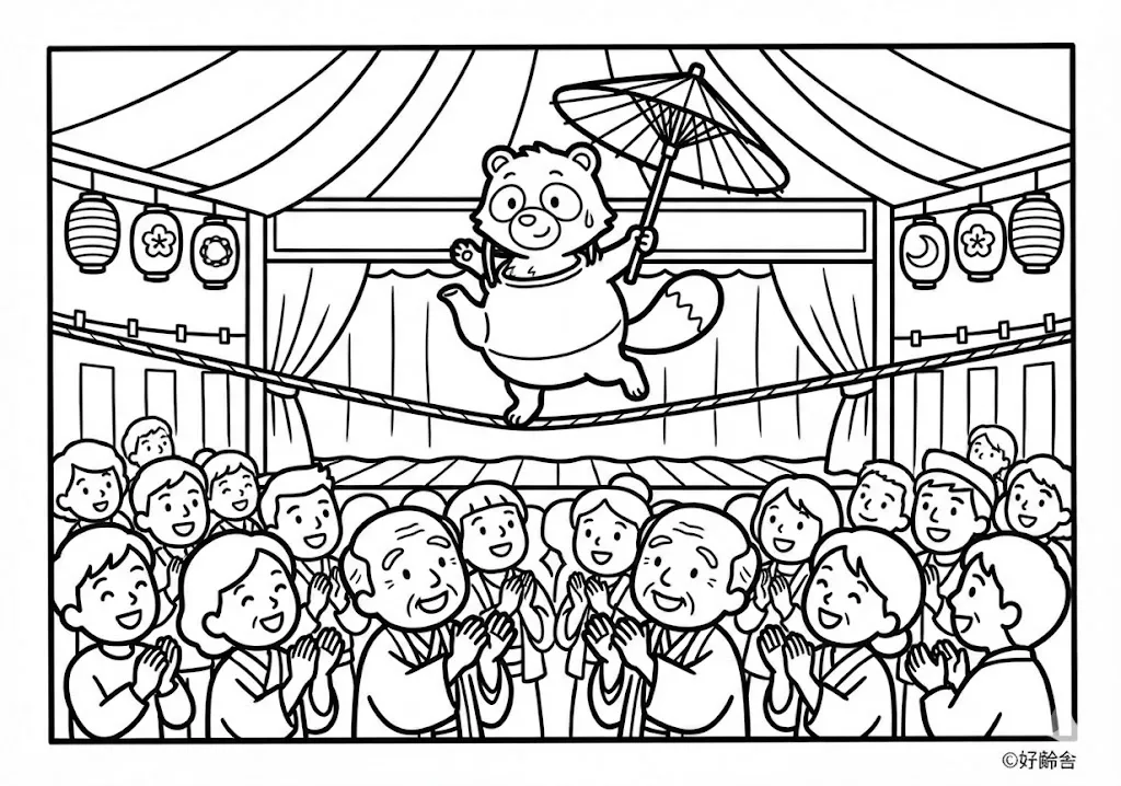 分福茶釜 (Bunbuku Chagama) その三 | 高齢者(g3b3)向け無料塗り絵|昔話・物語イラスト