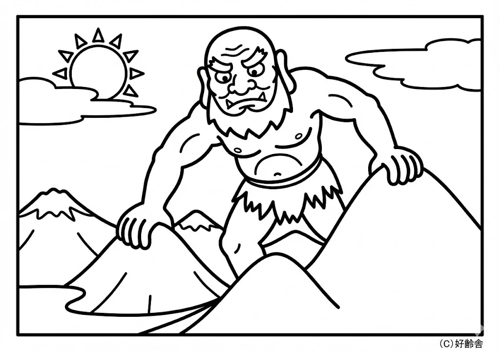 ダイダラボッチ (Daidarabotchi) その一 | 高齢者(g3b3)向け無料塗り絵|昔話・物語イラスト