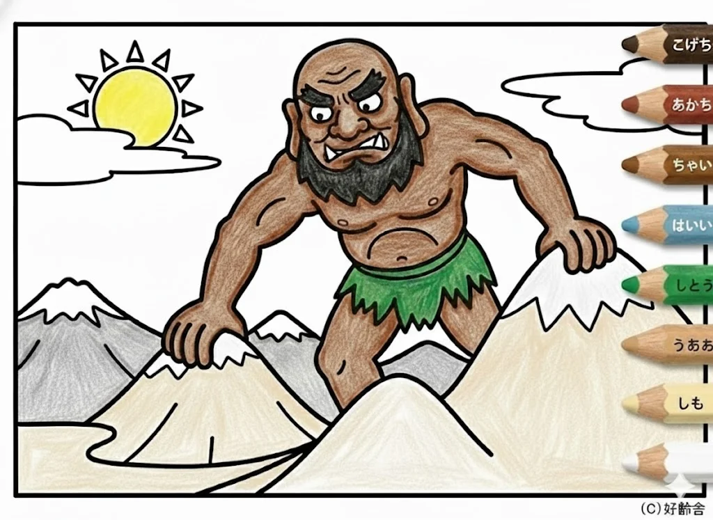 ダイダラボッチ(完成見本) (Daidarabotchi) その一 | 高齢者(g3b3)向け無料塗り絵|昔話・物語イラスト