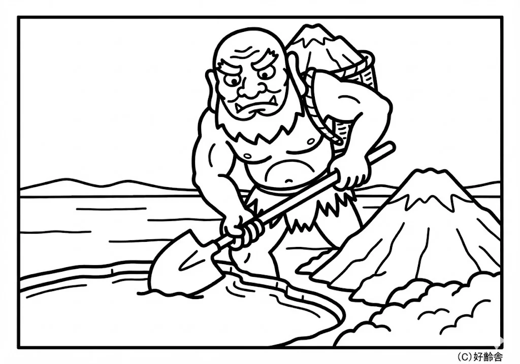 ダイダラボッチ (Daidarabotchi) その二 | 高齢者(g3b3)向け無料塗り絵|昔話・物語イラスト