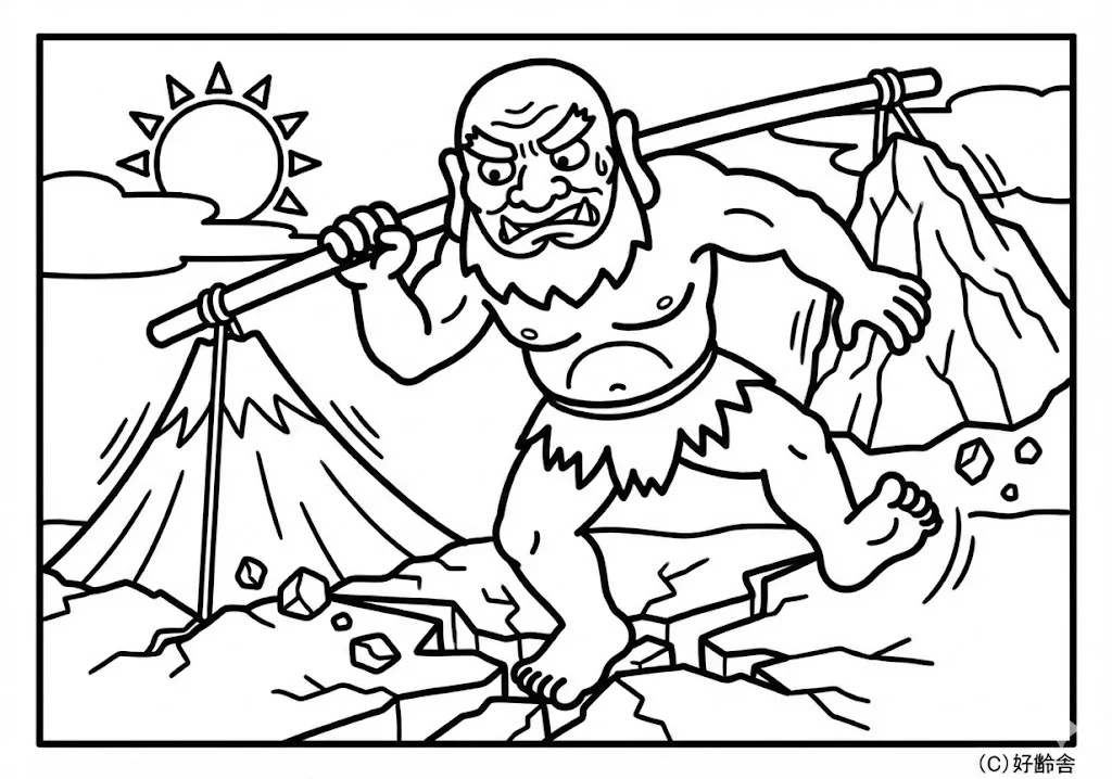 ダイダラボッチ (Daidarabotchi) その三 | 高齢者(g3b3)向け無料塗り絵|昔話・物語イラスト