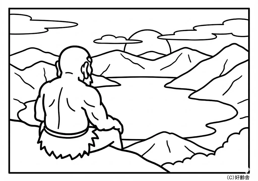 ダイダラボッチ (Daidarabotchi) その四 | 高齢者(g3b3)向け無料塗り絵|昔話・物語イラスト