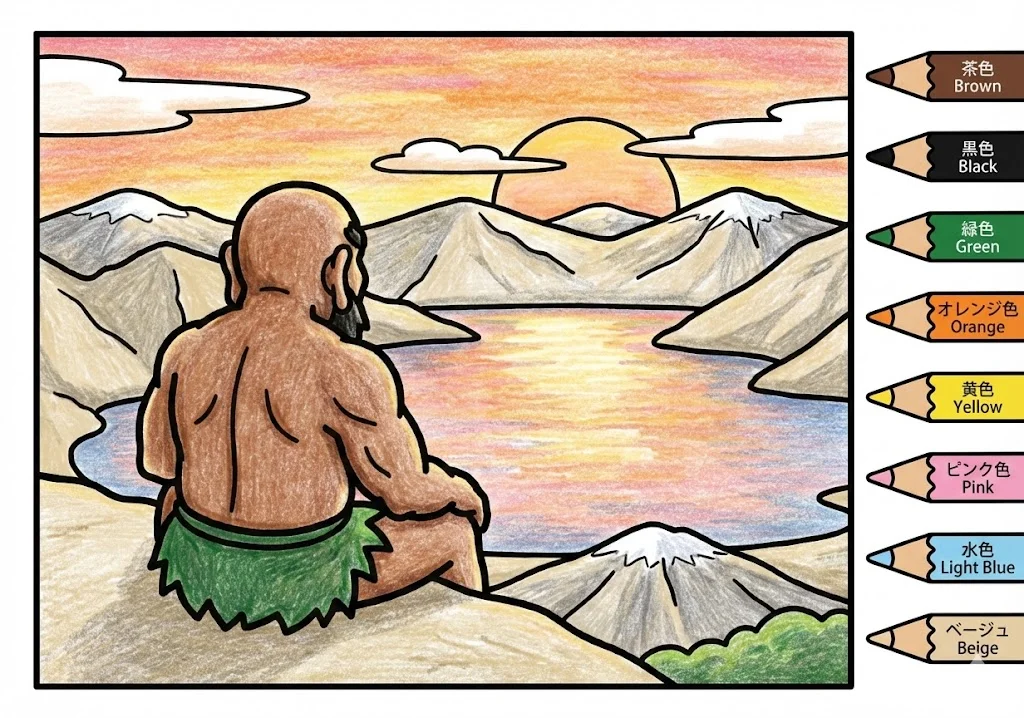 ダイダラボッチ(完成見本) (Daidarabotchi) その四 | 高齢者(g3b3)向け無料塗り絵|昔話・物語イラスト